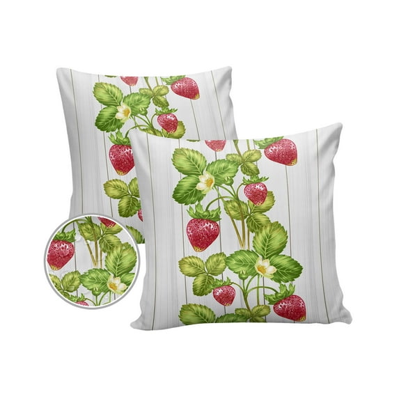 Pack of 2 Outdoor Pillow Covers, Spring Strawberry Plants Retro Illustration Wood Grain Waterproof Square Throw Pillowcase Cushion Decorative Pillow Covers for Couch Patio Tent, 26x26 in