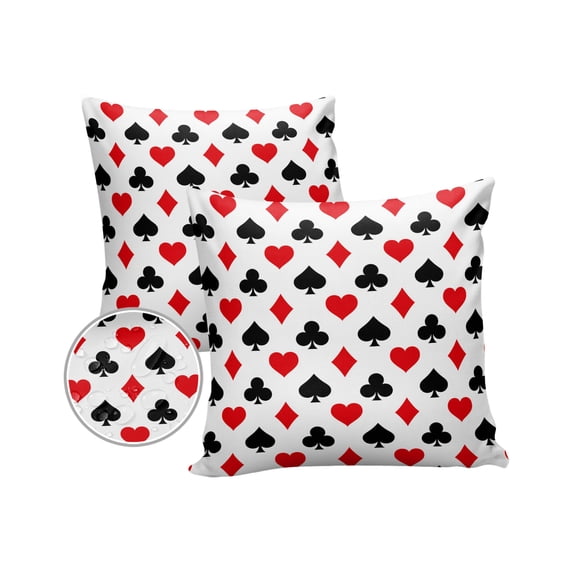 Pack of 2 Outdoor Pillow Covers, Squares, Spades, Hearts Waterproof Square Throw Pillowcase Cushion Decorative Pillow Covers for Couch Patio Tent, 20x20 in