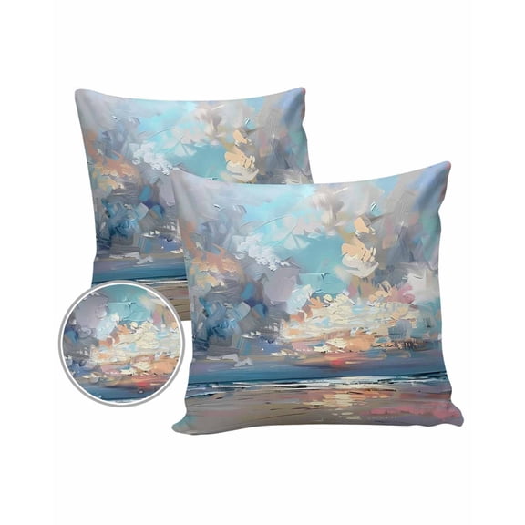 Pack of 2 Outdoor Pillow Covers, Summer Abstract Ocean Landscape Oil Painting Waterproof Square Throw Pillowcase Cushion Decorative Pillow Covers for Couch Patio Tent, 20x20 in