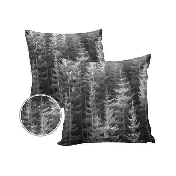 Pack of 2 Outdoor Pillow Covers, Summer Black White Pine Trees Forest Waterproof Square Throw Pillowcase Cushion Decorative Pillow Covers for Couch Patio Tent, 18x18 in