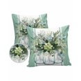 thumbnail image 1 of Pack of 2 Outdoor Pillow Covers, Summer Flowers Eucalyptus Plants Glass Vase Sage Green Striped Waterproof Square Throw Pillowcase Cushion Decorative Pillow Covers for Couch Patio Tent, 18x18 in, 1 of 6