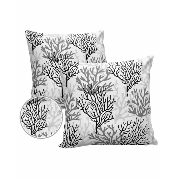Pack of 2 Outdoor Pillow Covers, Summer Gradient Black Gray Ocean Coral Sea Waterproof Square Throw Pillowcase Cushion Decorative Pillow Covers for Couch Patio Tent, 26x26 in