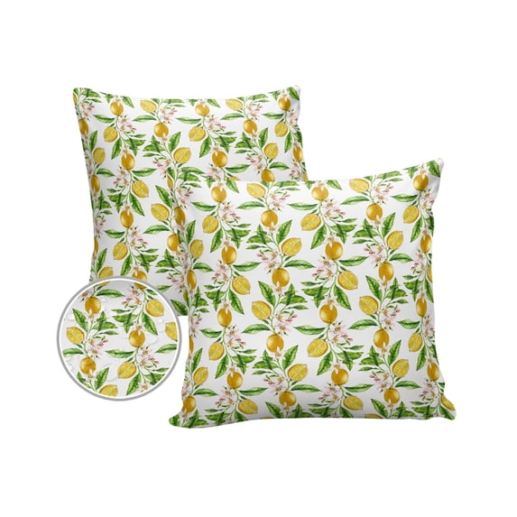 Pack of 2 Outdoor Pillow Covers, Summer Lemon Art Pattern Waterproof Square Throw Pillowcase Cushion Decorative Pillow Covers for Couch Patio Tent, 24x24 in