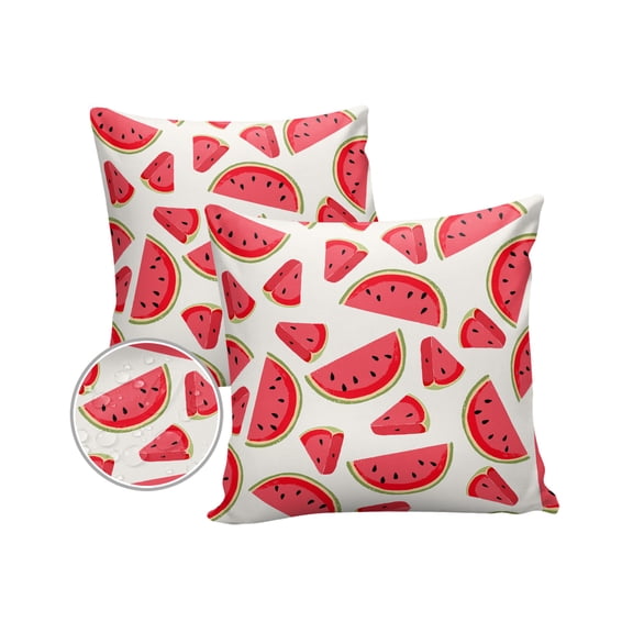 Pack of 2 Outdoor Pillow Covers, Summer Theme Cartoon Fruit Watermelon Slices Waterproof Square Throw Pillowcase Cushion Decorative Pillow Covers for Couch Patio Tent, 16x16 in