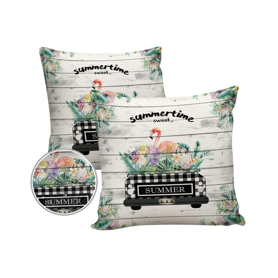 Pack of 2 Outdoor Pillow Covers, Summer Turtle Leaf Tropical Truck Flamingo Board Waterproof Square Throw Pillowcase Cushion Decorative Pillow Covers for Couch Patio Tent, 20x20 in