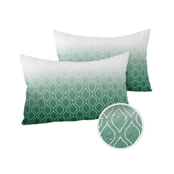 Pack of 2 Outdoor Pillow Covers, Teal Green White Ombre Geometric Trellis Morrocan Waterproof Square Throw Pillowcase Cushion Decorative Pillow Covers for Couch Patio Tent, 20x12 in