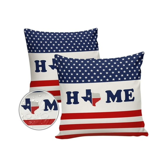 Pack of 2 Outdoor Pillow Covers, Texas HOME Patriot Country Map Waterproof Square Throw Pillowcase Cushion Decorative Pillow Covers for Couch Patio Tent, 16x16 in