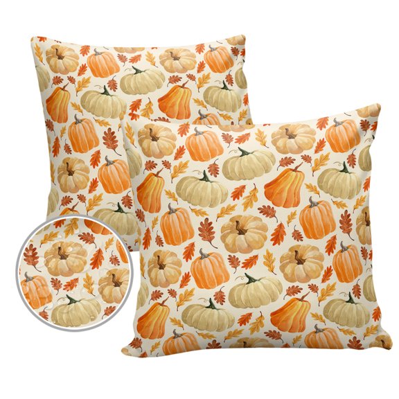 Pack of 2 Outdoor Pillow Covers, Thanksgiving Fall Farmhouse Pumpkin Maple Leave Waterproof Square Throw Pillowcase Cushion Decorative Pillow Covers for Couch Patio Tent, 16x16 in