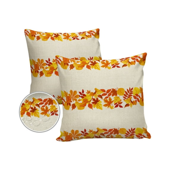 Pack of 2 Outdoor Pillow Covers, Thanksgiving Fall Maple Leaves Waterproof Square Throw Pillowcase Cushion Decorative Pillow Covers for Couch Patio Tent, 16x16 in