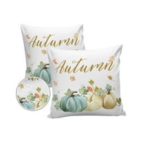 Pack of 2 Outdoor Pillow Covers, Thanksgiving Fall Pumpkin Watercolor Waterproof Square Throw Pillowcase Cushion Decorative Pillow Covers for Couch Patio Tent, 18x18 in