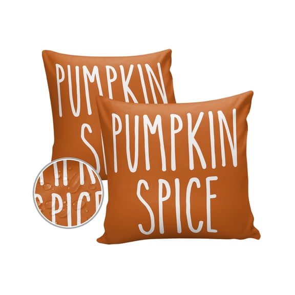 Pack of 2 Outdoor Pillow Covers, Thanksgiving PUMPKIN SPICE Letter Orange Texture Waterproof Square Throw Pillowcase Cushion Decorative Pillow Covers for Couch Patio Tent, 18x18 in