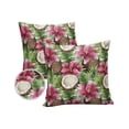 thumbnail image 1 of Pack of 2 Outdoor Pillow Covers, Tropical Palm leaf Coconut and Pink Flowers Waterproof Square Throw Pillowcase Cushion Decorative Pillow Covers for Couch Patio Tent, 18x18 in, 1 of 6