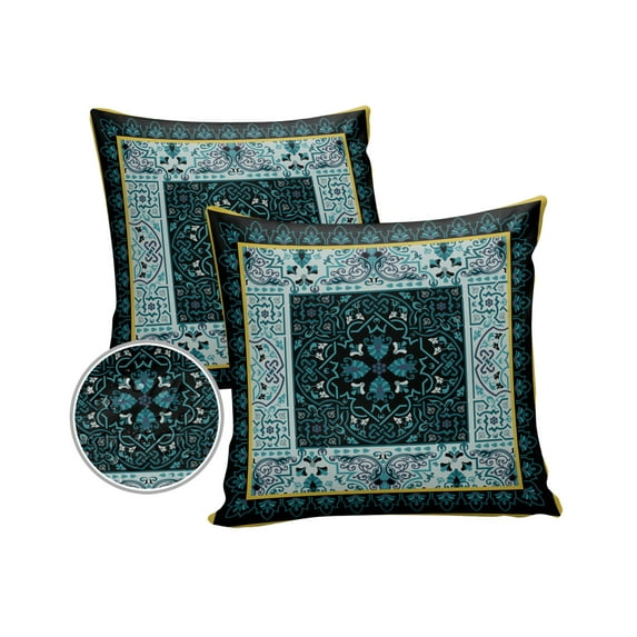 Pack of 2 Outdoor Pillow Covers, Turkish Carpet Pattern Waterproof Square Throw Pillowcase Cushion Decorative Pillow Covers for Couch Patio Tent, 26x26 in