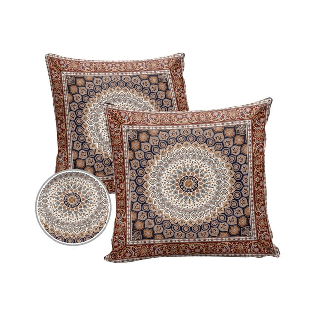 Pack of 2 Outdoor Pillow Covers, Turkish Red Carpet Pattern Waterproof