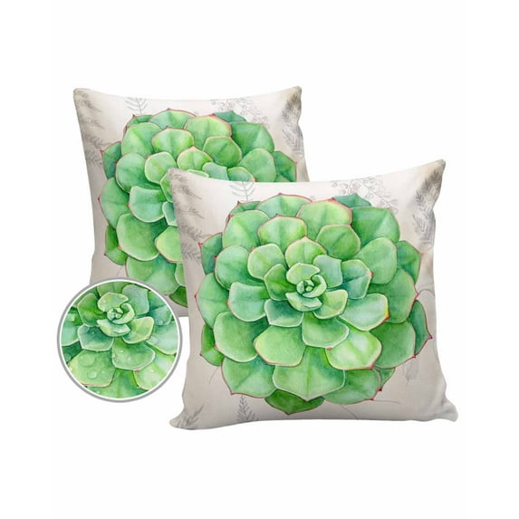 Pack of 2 Outdoor Pillow Covers, Vintage Green Succulent Plants Leaves Waterproof Square Throw Pillowcase Cushion Decorative Pillow Covers for Couch Patio Tent, 18x18 in
