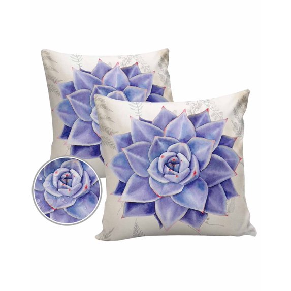 Pack of 2 Outdoor Pillow Covers, Vintage Purple Succulent Plants Waterproof Square Throw Pillowcase Cushion Decorative Pillow Covers for Couch Patio Tent, 20x20 in