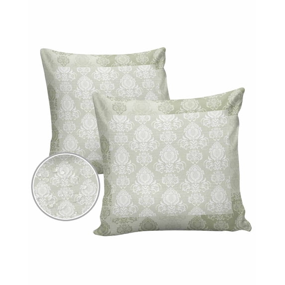 Pack of 2 Outdoor Pillow Covers, Vintage Sage Green European Floral Pattern Waterproof Square Throw Pillowcase Cushion Decorative Pillow Covers for Couch Patio Tent, 18x18 in