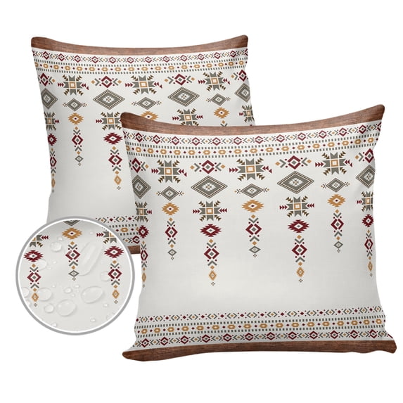 Pack of 2 Outdoor Pillow Covers, Vintage Southwest Wood Grain Boho Geometric Tribal Style Waterproof Square Throw Pillowcase Cushion Decorative Pillow Covers for Couch Patio Tent, 16x16 in
