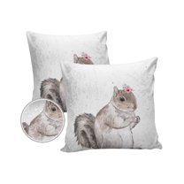 Pack of 2 Outdoor Pillow Covers, Watercolor Cute Squirrel with Flower Wreat Waterproof Square Throw Pillowcase Cushion Decorative Pillow Covers for Couch Patio Tent, 24x24 in