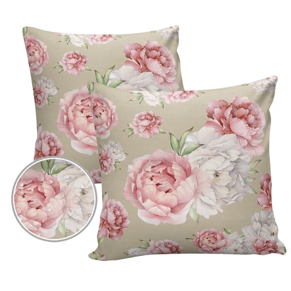 Pack of 2 Outdoor Pillow Covers, Watercolor Flower Retro Background Waterproof Square Throw Pillowcase Cushion Decorative Pillow Covers for Couch Patio Tent, 26x26 in