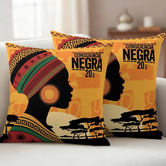 Pack of 2 Outdoor Pillow Covers,Waterproof African Women Throw Pillow Covers,Orange Sunset Western Tribe Woods Forest Decorative Pillowcases Cushion Covers for Couch Pillow Sham Protector 24x24 Inch