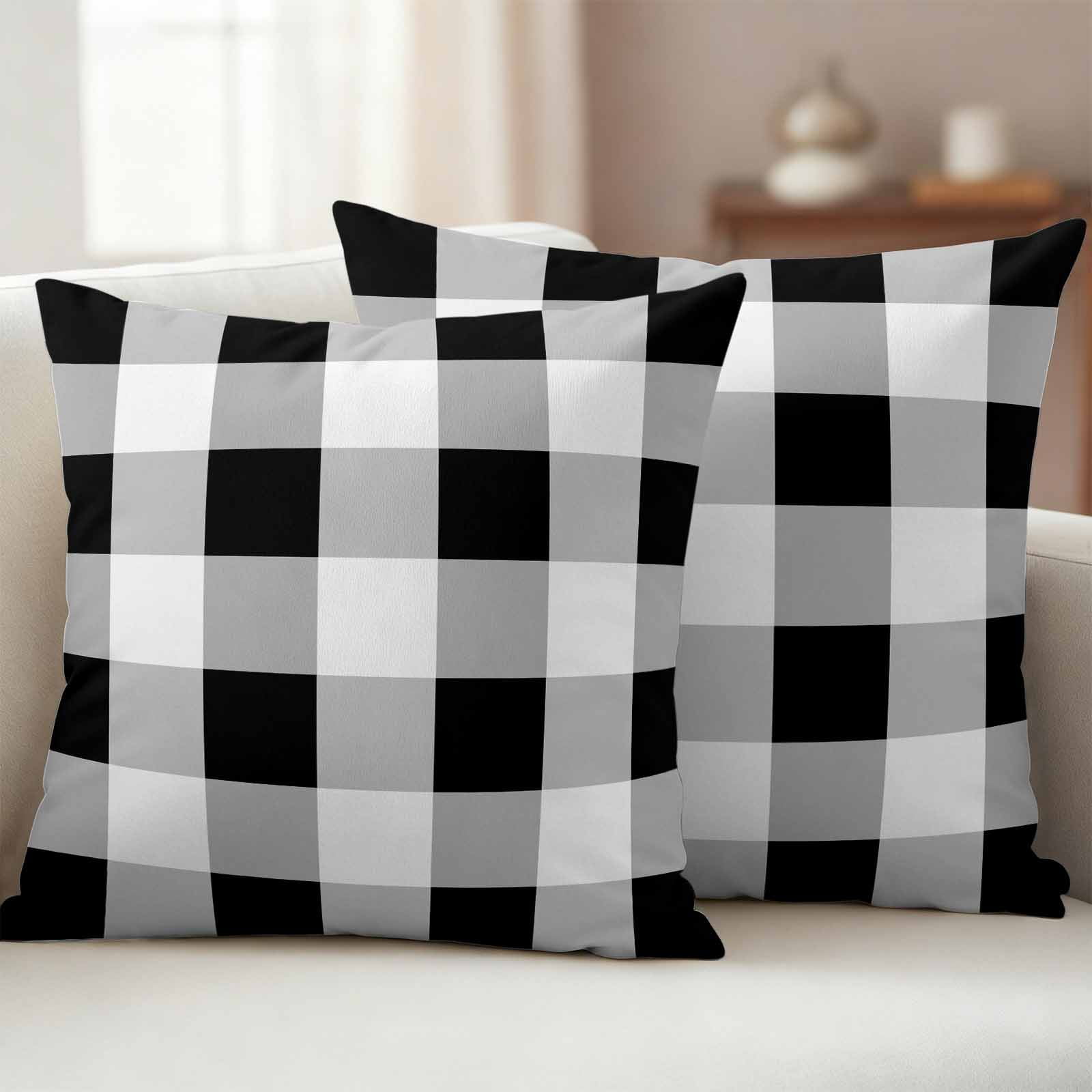 Pack of 2 Outdoor Pillow Covers,Waterproof Black White Plaid Throw Pillow Covers,Spring Farmhouse Buffalo Checkered Decorative Pillowcases Cushion Covers for Couch Pillow Sham Protector 26x26 Inch