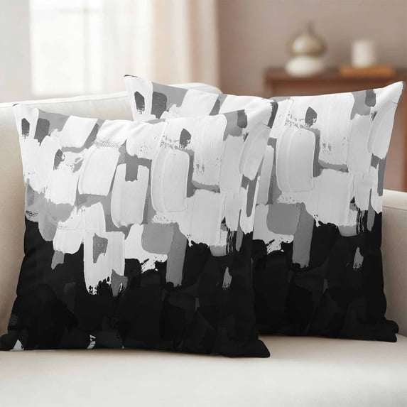 Pack of 2 Outdoor Pillow Covers,Waterproof Black White Throw Pillow Covers,Abstract Graffiti Paint Country Retro Tribal Decorative Pillowcases Cushion Covers Couch Pillow Sham Protector 16x16 Inch