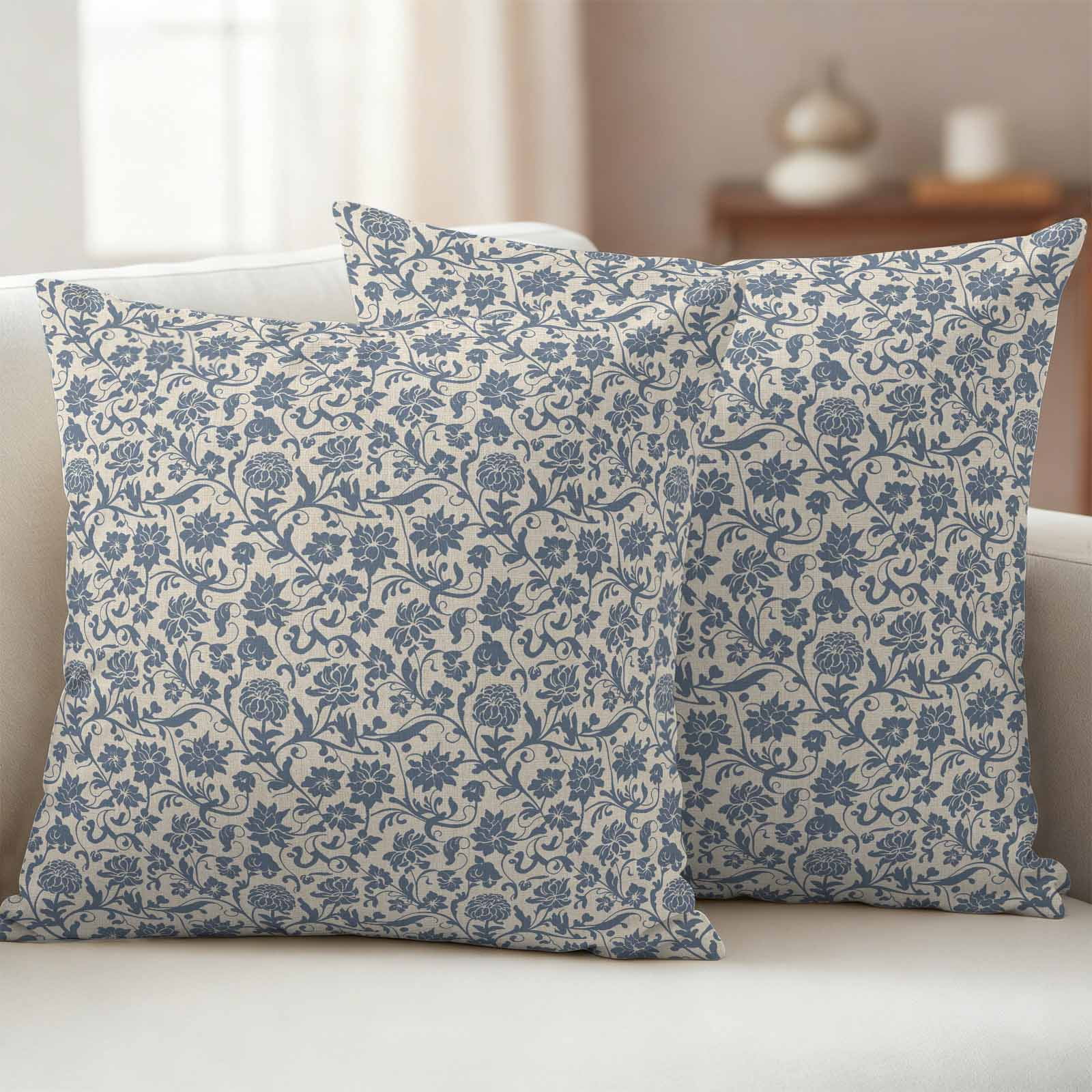 Pack of 2 Outdoor Pillow Covers,Waterproof Blur Floral Throw Pillow Covers,Rustic Vintage Botanical Spring Decorative Pillowcases Cushion Covers for Patio Couch Pillow Sham Protector 18x18 Inch