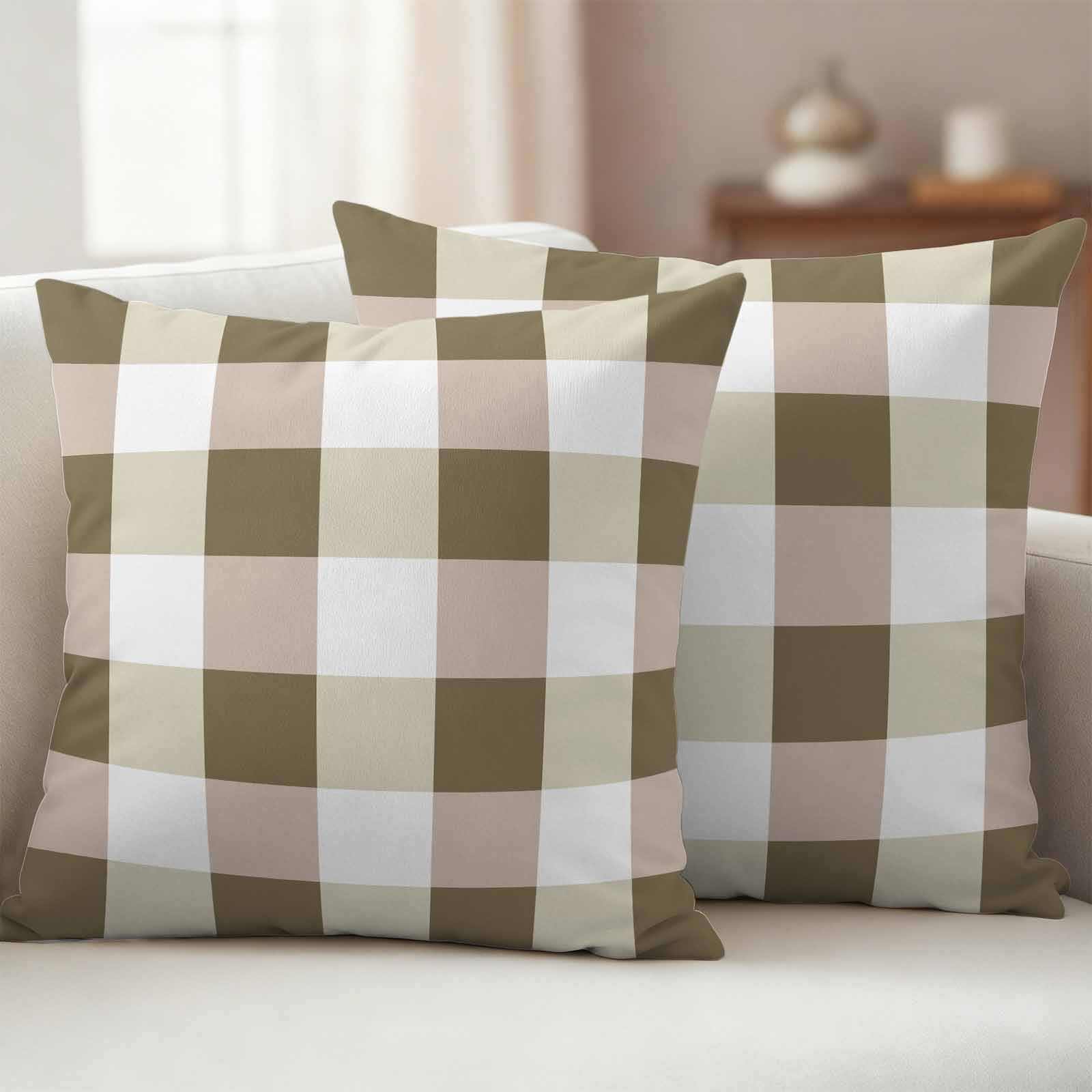 Pack of 2 Outdoor Pillow Covers,Waterproof Brown Plaid Throw Pillow Covers,Spring Summer Farmhouse Buffalo Checkered Decorative Pillowcases Cushion Covers for Couch Pillow Sham Protector 26x26 Inch