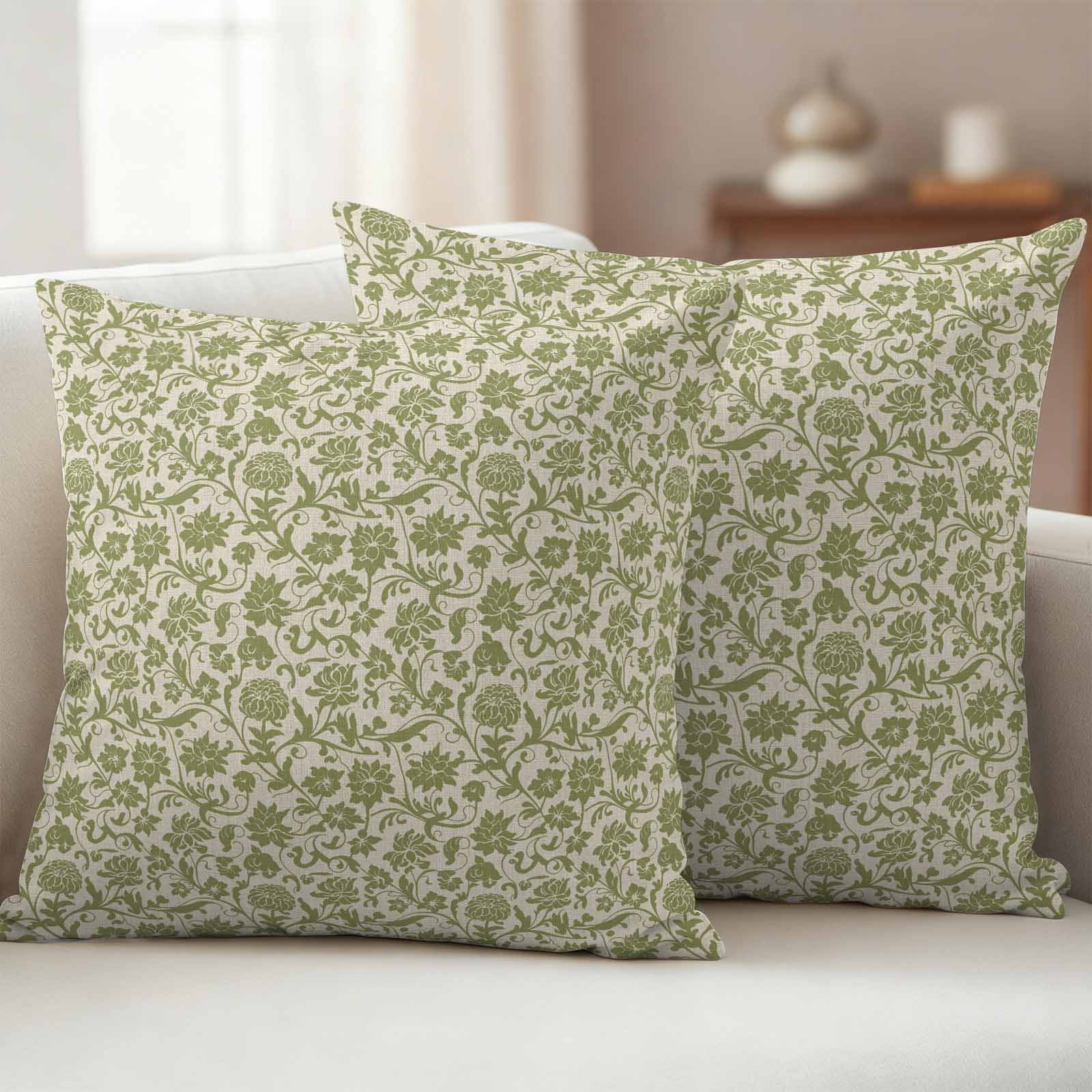 Pack of 2 Outdoor Pillow Covers,Waterproof Green Floral Throw Pillow Covers,Vintage Rustic Botanical Spring Decorative Pillowcases Cushion Covers for Patio Couch Pillow Sham Protector 16x16 Inch