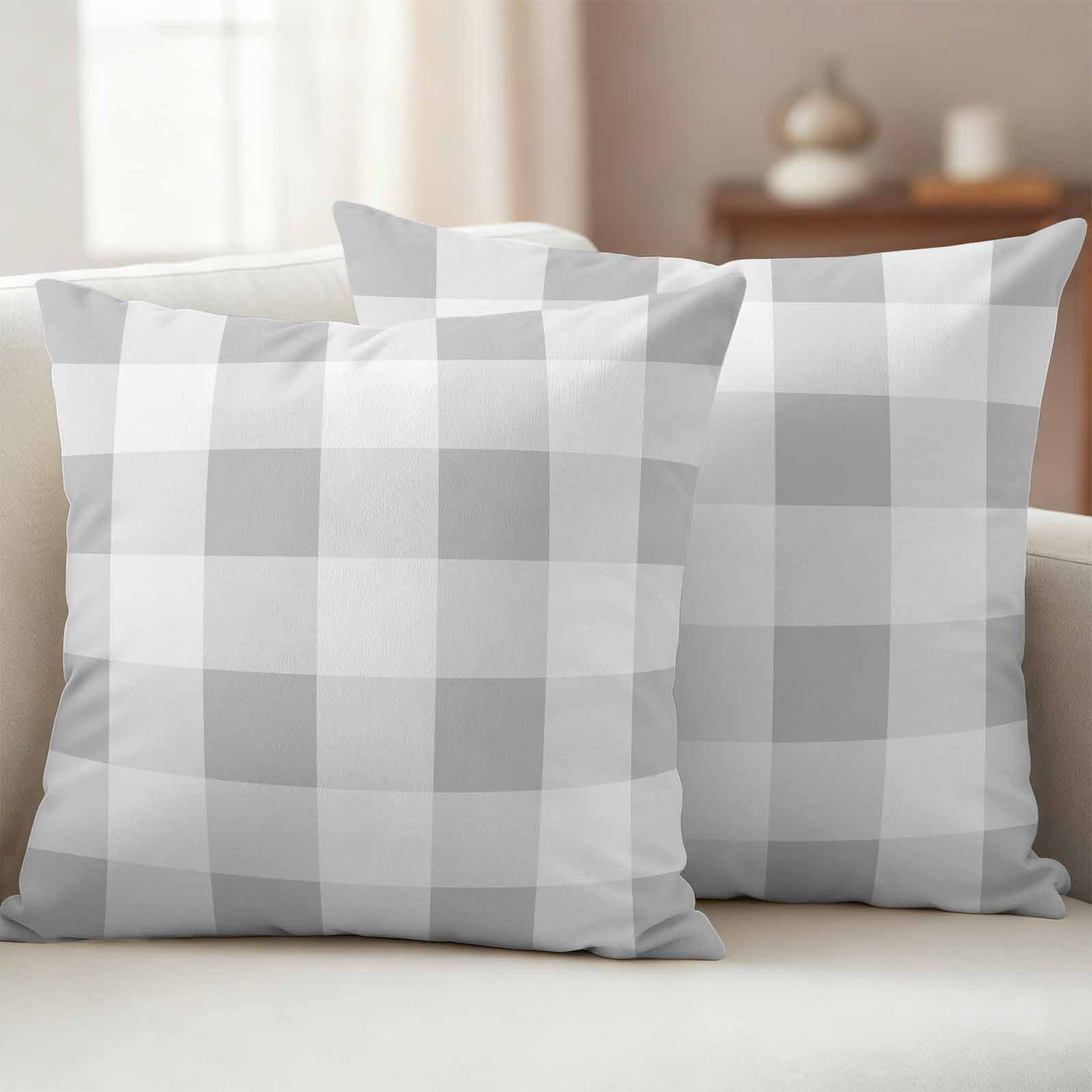 Pack of 2 Outdoor Pillow Covers,Waterproof Grey Plaid Throw Pillow Covers,Spring Summer Farmhouse Buffalo Checkered Decorative Pillowcases Cushion Covers for Couch Pillow Sham Protector 20x20 Inch