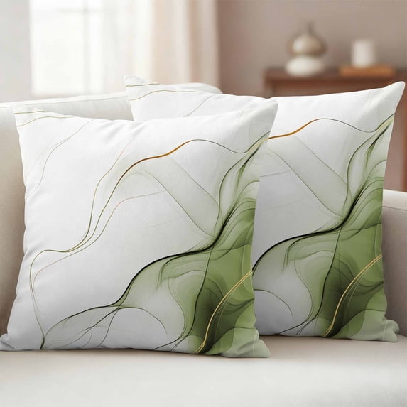 Pack of 2 Outdoor Pillow Covers,Waterproof Marble Sage Green Throw Pillow Covers,Gold White Modern Gradient Ocean Wavy Decorative Pillowcases Cushion Covers Couch Pillow Sham Protector 20x20 Inch