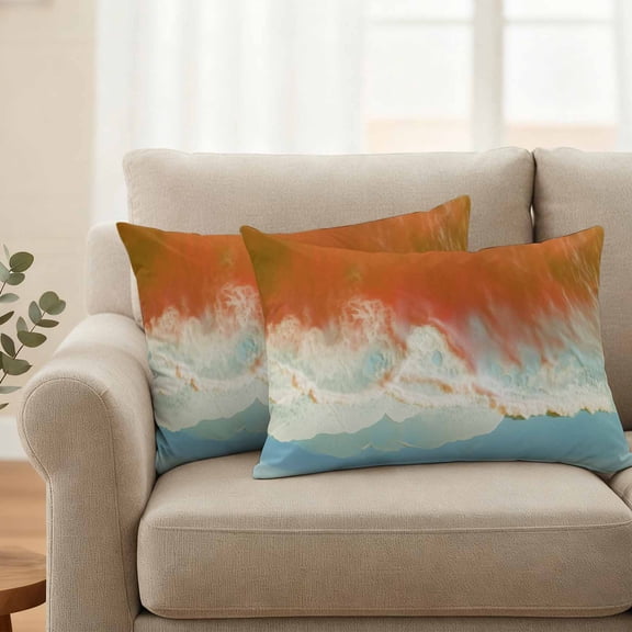 Pack of 2 Outdoor Pillow Covers,Waterproof Orange Coastal Throw Pillow Covers,Summer Beach Seaside Ocean Nautical Decorative Pillowcases Cushion Covers for Couch Pillow Sham Protector 20x12 Inch