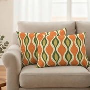 Pack of 2 Outdoor Pillow Covers,Waterproof Orange Green Geometric Throw Pillow Covers,Abstract Moire Contemporary Decorative Pillowcases Cushion Covers for Couch Pillow Sham Protector 20x12 Inch