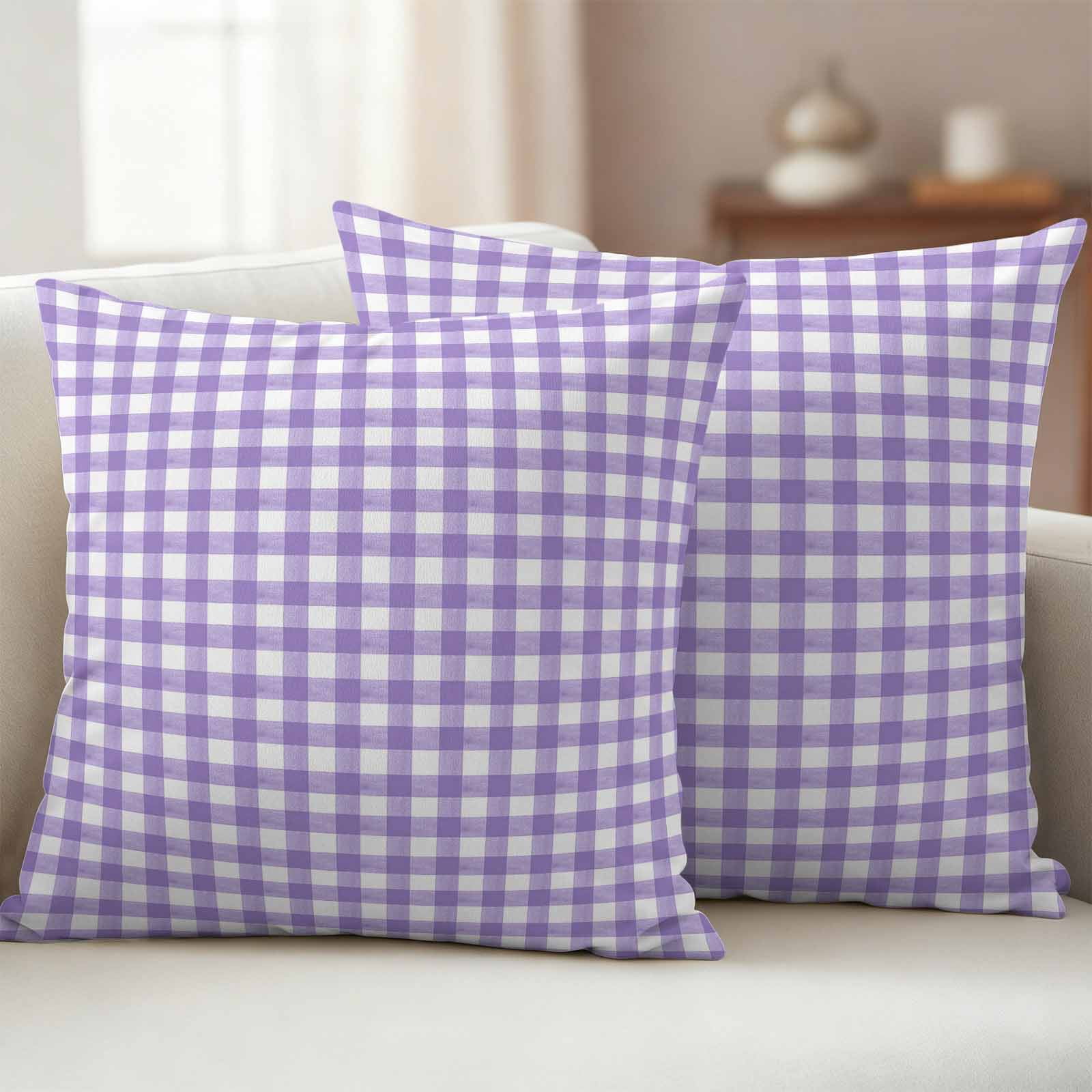 Pack of 2 Outdoor Pillow Covers,Waterproof Purple Throw Pillow Covers,Country French Rustic Buffalo Plaid Modern Art Decorative Pillowcases Cushion Covers for Couch Pillow Sham Protector 16x16 Inch