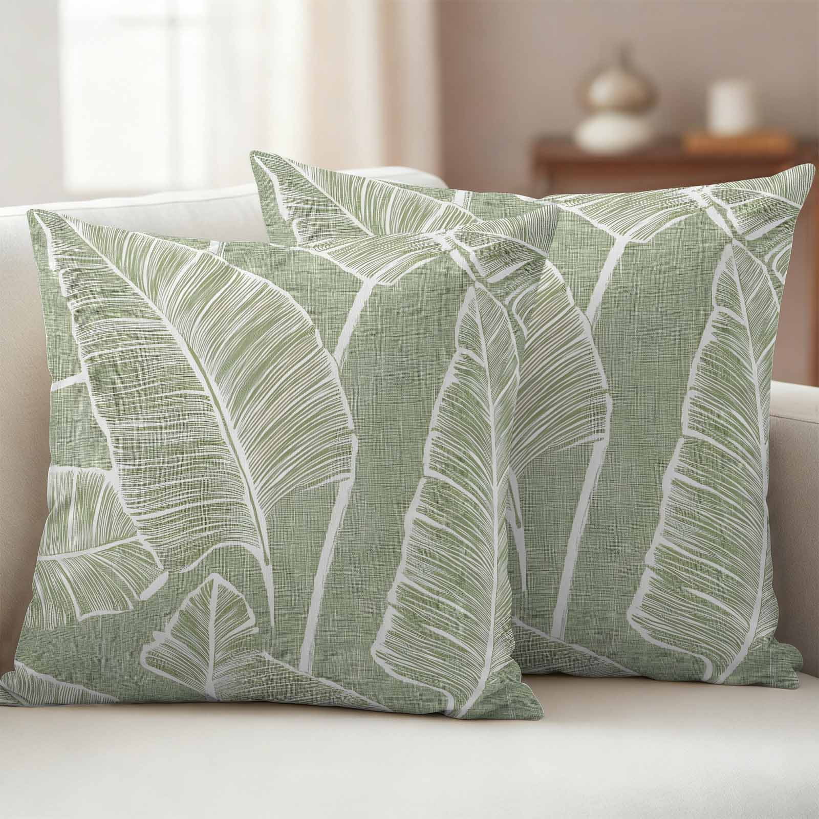 Pack of 2 Outdoor Pillow Covers,Waterproof Tropical Bloom Silhouettes Throw Pillow Covers,Green Palm Leaf Decorative Pillowcases Cushion Covers for Patio Couch Pillow Sham Protector 20x20 Inch