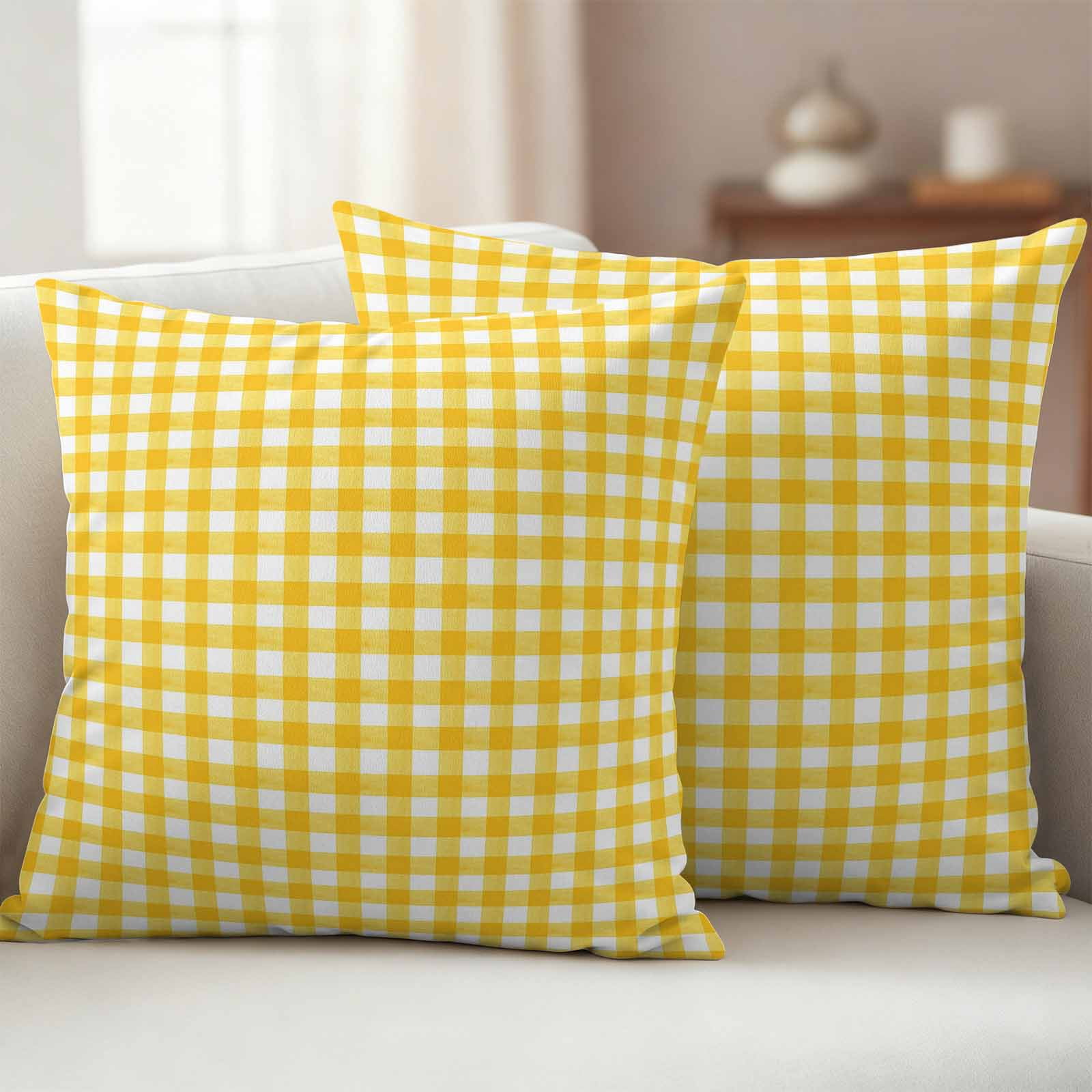 Pack of 2 Outdoor Pillow Covers,Waterproof Yellow Throw Pillow Covers,Country French Rustic Buffalo Plaid Modern Art Decorative Pillowcases Cushion Covers for Couch Pillow Sham Protector 24x24 Inch