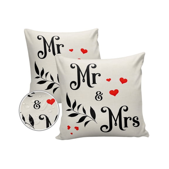 Pack of 2 Outdoor Pillow Covers, Wedding Love Heart Beige Texture Waterproof Square Throw Pillowcase Cushion Decorative Pillow Covers for Couch Patio Tent, 18x18 in