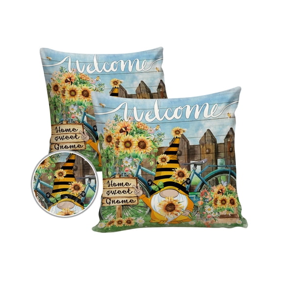 Pack of 2 Outdoor Pillow Covers, Welcome Home Sweet Gome Sunflower Waterproof Square Throw Pillowcase Cushion Decorative Pillow Covers for Couch Patio Tent, 24x24 in