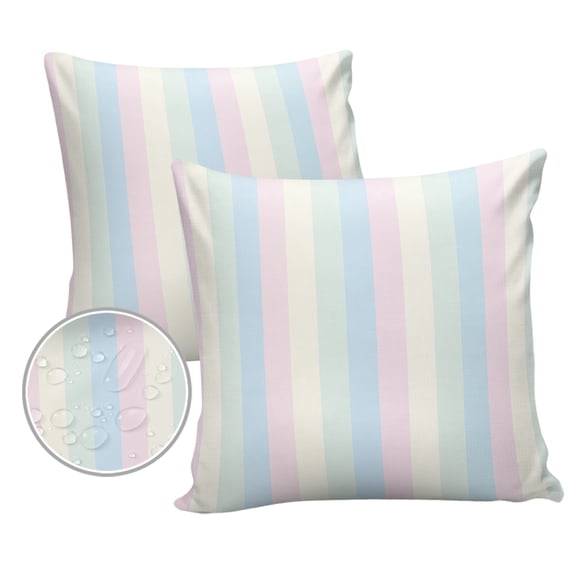 Pack of 2 Outdoor Pillow Covers, White Pink and Light Blue Simple Line Colored Block Waterproof Square Throw Pillowcase Cushion Decorative Pillow Covers for Couch Patio Tent, 16x16 in