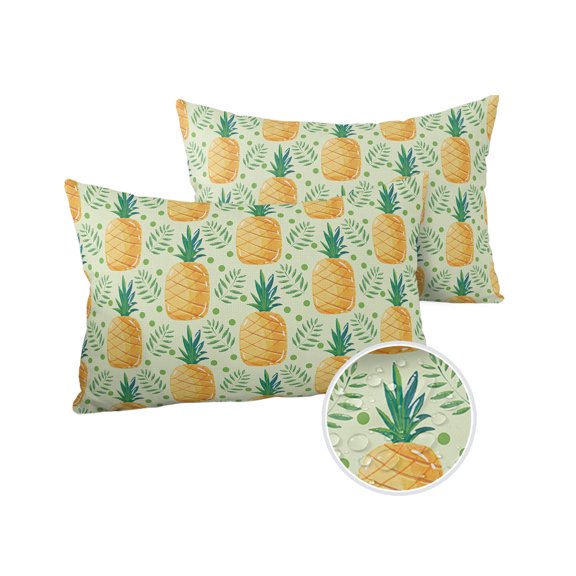 Pack of 2 Outdoor Pillow Covers, Yellow Pineapple Green Leaf Ripe Waterproof Square Throw Pillowcase Cushion Decorative Pillow Covers for Couch Patio Tent, 20x12 in
