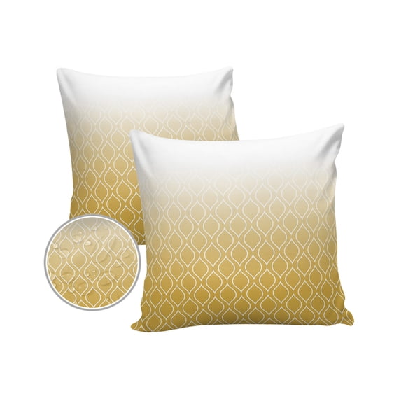 Pack of 2 Outdoor Pillow Covers, Yellow White Ombre Geometric Trellis Morrocan Waterproof Square Throw Pillowcase Cushion Decorative Pillow Covers for Couch Patio Tent, 24x24 in