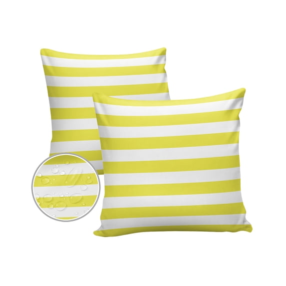 Pack of 2 Outdoor Pillow Covers, Yellow and White Stripes Waterproof Square Throw Pillowcase Cushion Decorative Pillow Covers for Couch Patio Tent, 24x24 in