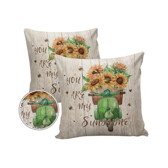 Pack of 2 Outdoor Pillow Covers, Your Are My Sunshine Sunflower Theme Rustic Wooden Waterproof Square Throw Pillowcase Cushion Decorative Pillow Covers for Couch Patio Tent, 16x16 in