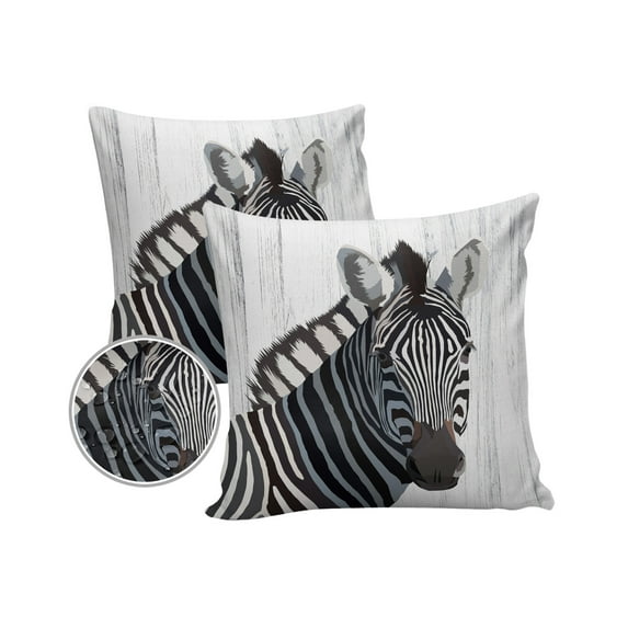 Pack of 2 Outdoor Pillow Covers, Zebra on Wooden Board Waterproof Square Throw Pillowcase Cushion Decorative Pillow Covers for Couch Patio Tent, 26x26 in