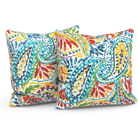 Pack of 2 Outdoor Throw Pillow Covers Accent Waterproof Pillow Covers ONLY, Patio Square Cushion Cases for Garden Balcony Couch Sofa Decoration 18x18 inch, Paisley Multi