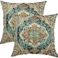 thumbnail image 1 of Pack of 2 Persian Pillow Covers 16x16 Inch, Vintage Turkish Carpet Boho Decorative Throw Pillow Covers for Home Decor Living Room Bed Couch, Teal Pillowcase Set of 2, 1 of 6