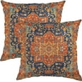 thumbnail image 1 of Pack of 2 Persian Pillow Covers 20x20 Inch, Vintage Turkish Carpet Boho Decorative Throw Pillow Covers for Home Decor Living Room Bed Couch, Blue Orange Pillowcase Set of 2, 1 of 6