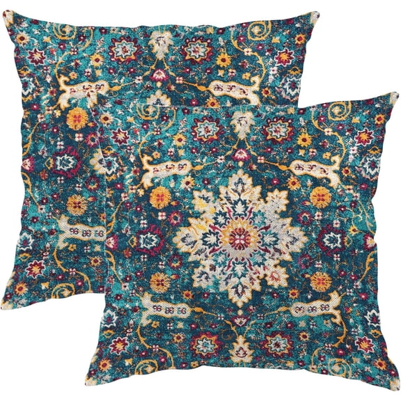 Pack of 2 Pillow Covers 20x20 Inch, Vintage Turkish Boho Decorative Throw Pillow Covers for Home Decor Living Room Bed Couch, Blue Boho Pillowcase Set of 2