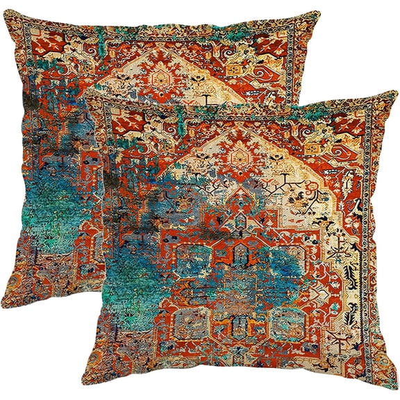 Pack of 2 Pillow Covers 20x20 Inch, Vintage Turkish Boho Decorative Throw Pillow Covers for Home Decor Living Room Bed Couch, Red Blue Boho Pillowcase Set of 2